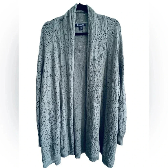 Roaman’s Pointelle Cardigan, Size 1X (22/24), Gunmetal - Picture 2 of 5